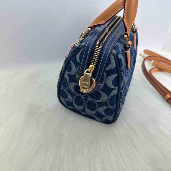 Coach Denim Monogram Mini Boston Bag, Shoulder, Crossbody, or Handbag - Picture 5 of 10